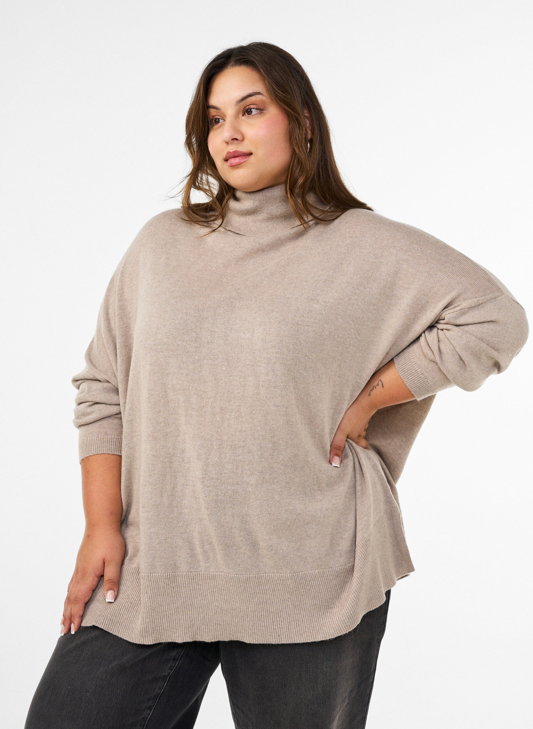 ZizzifashionTurtleneck jumper with a loose fit, Beige, Model image number 0