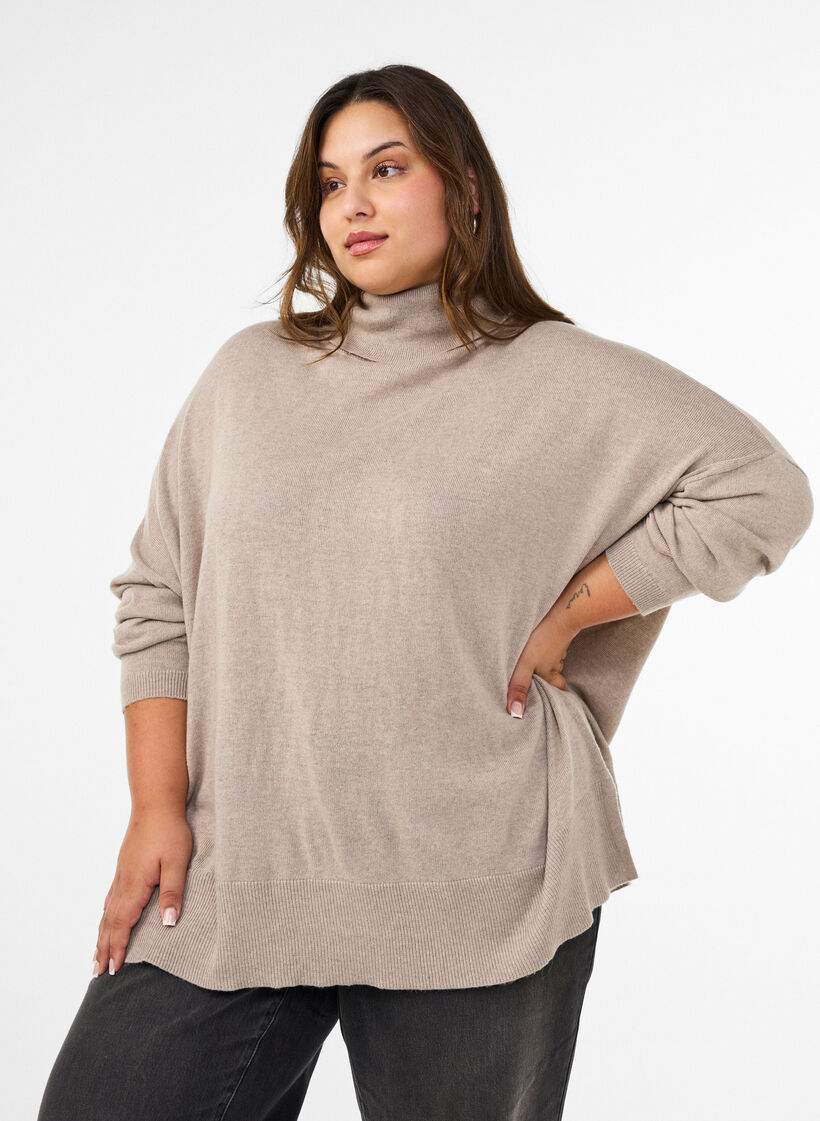 Turtleneck jumper with a loose fit, Beige, Model image number 0
