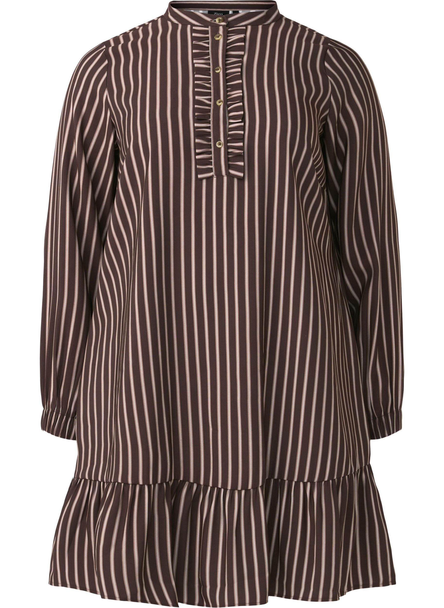 Zizzifashion Short striped dress with ruffle detail, Hot Fudge Stripe AOP, Packshot image number 0