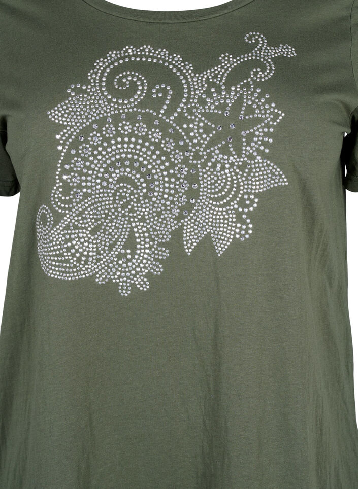 Cotton t-shirt with rhinestone motif, Thyme w. Rhinestones, Packshot image number 2
