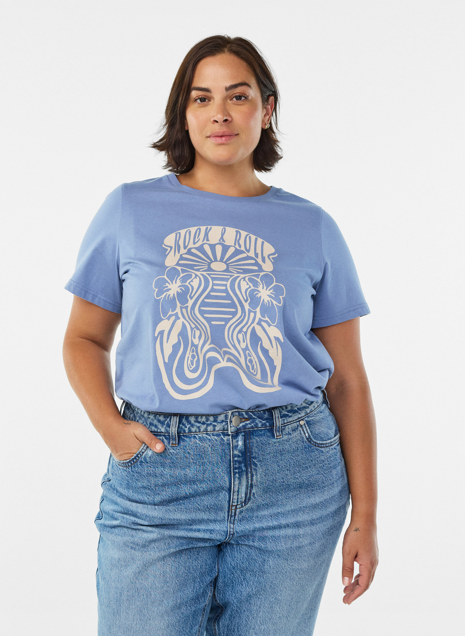 Zizzifashion T-shirt with retro print, Blue, Model image number 0
