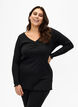 Ribbed blouse with long sleeves and V-neck, Black, Model image number 0