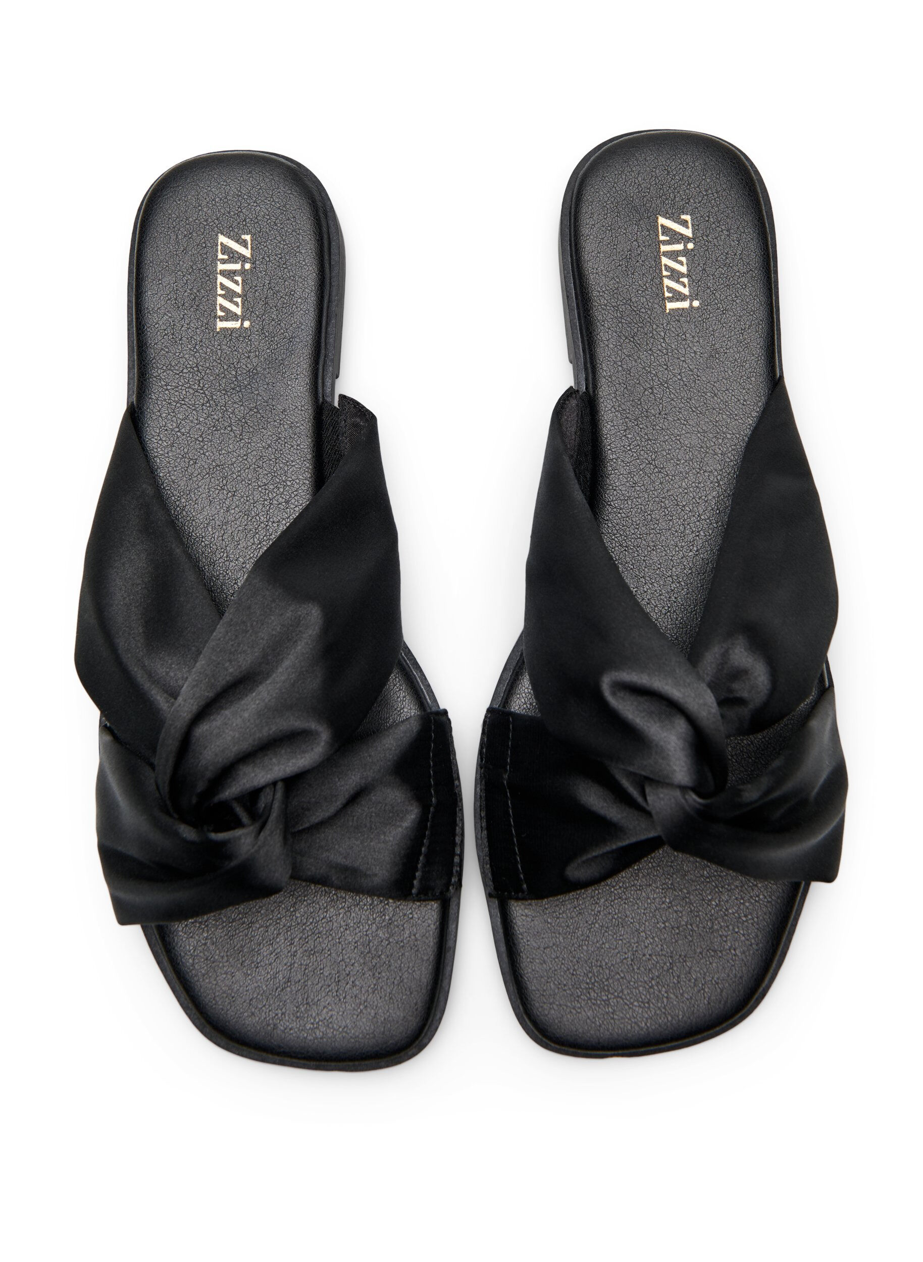 Zizzifashion Flat sandals with crossed satin straps, Black, Packshot image number 1