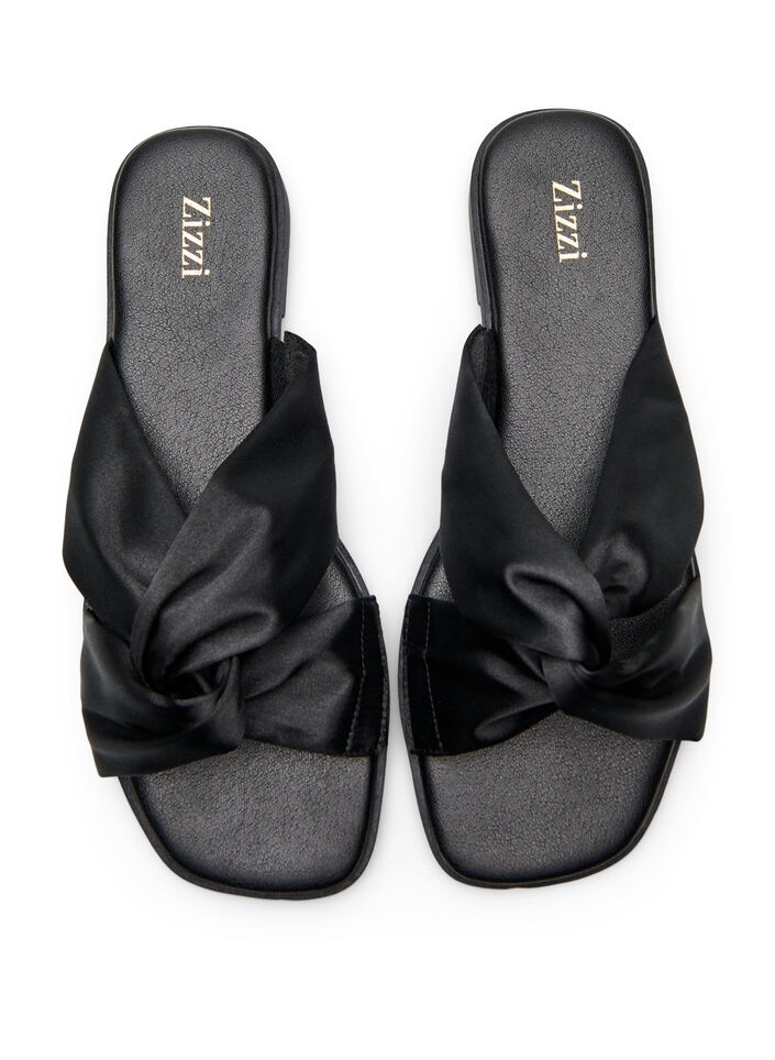 Flat sandals with crossed satin straps, Black, Packshot image number 1