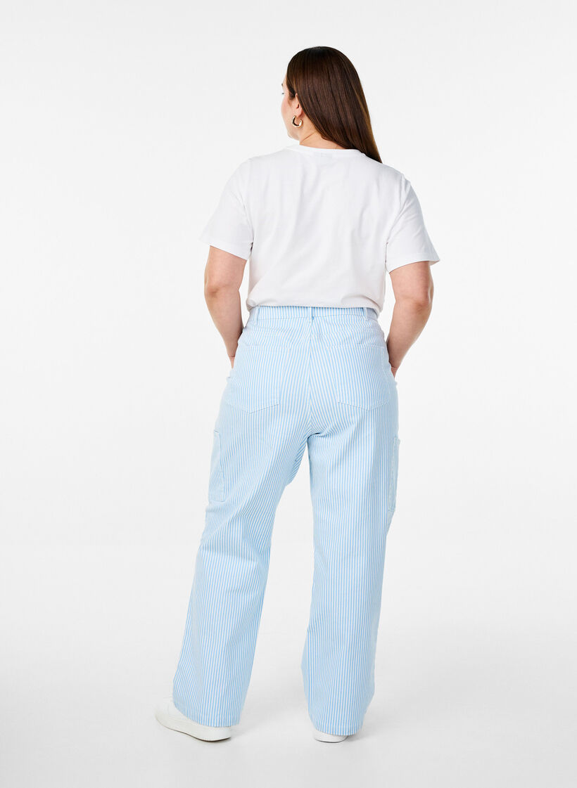 High-waisted striped cargo jeans, Light Blue, Model image number 1