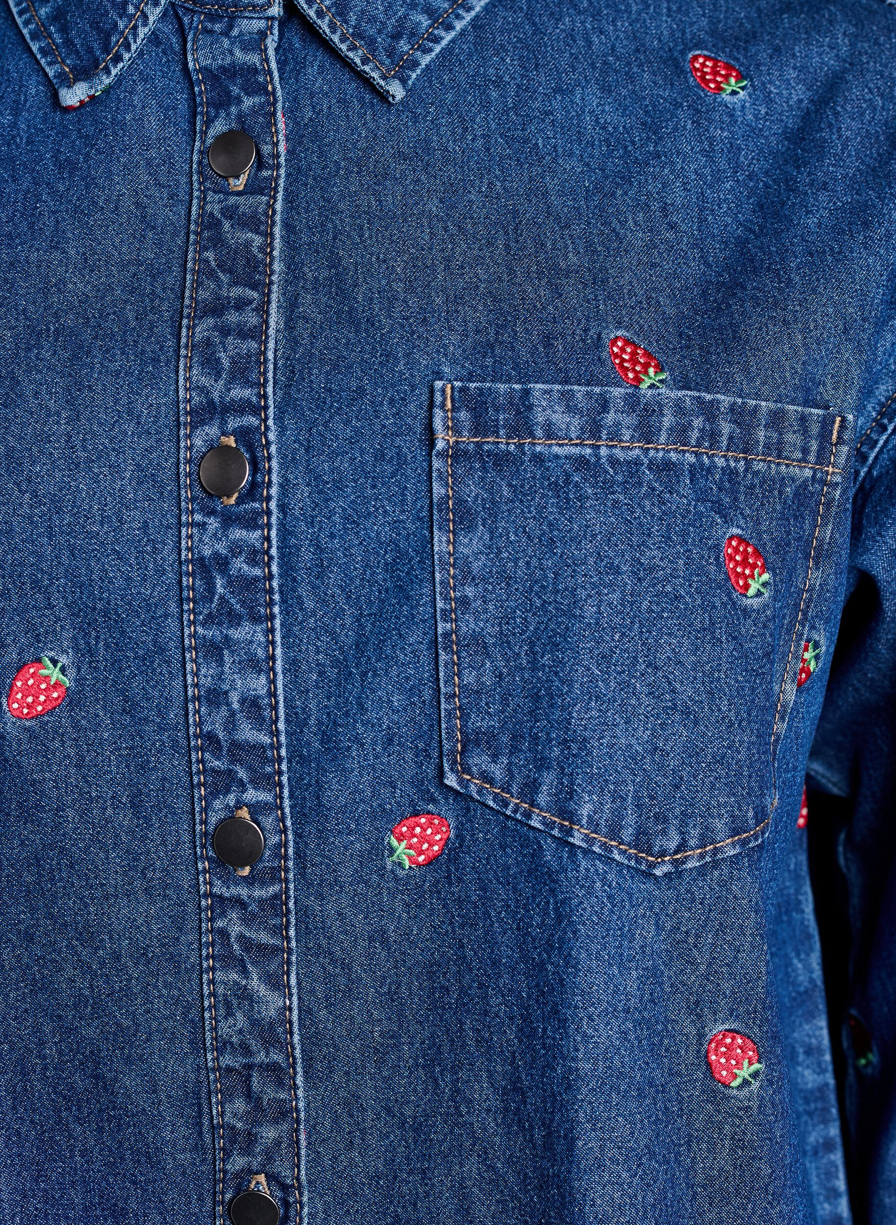 Zizzifashion Denim shirt with embroidered strawberries, Blue, Packshot image number 2
