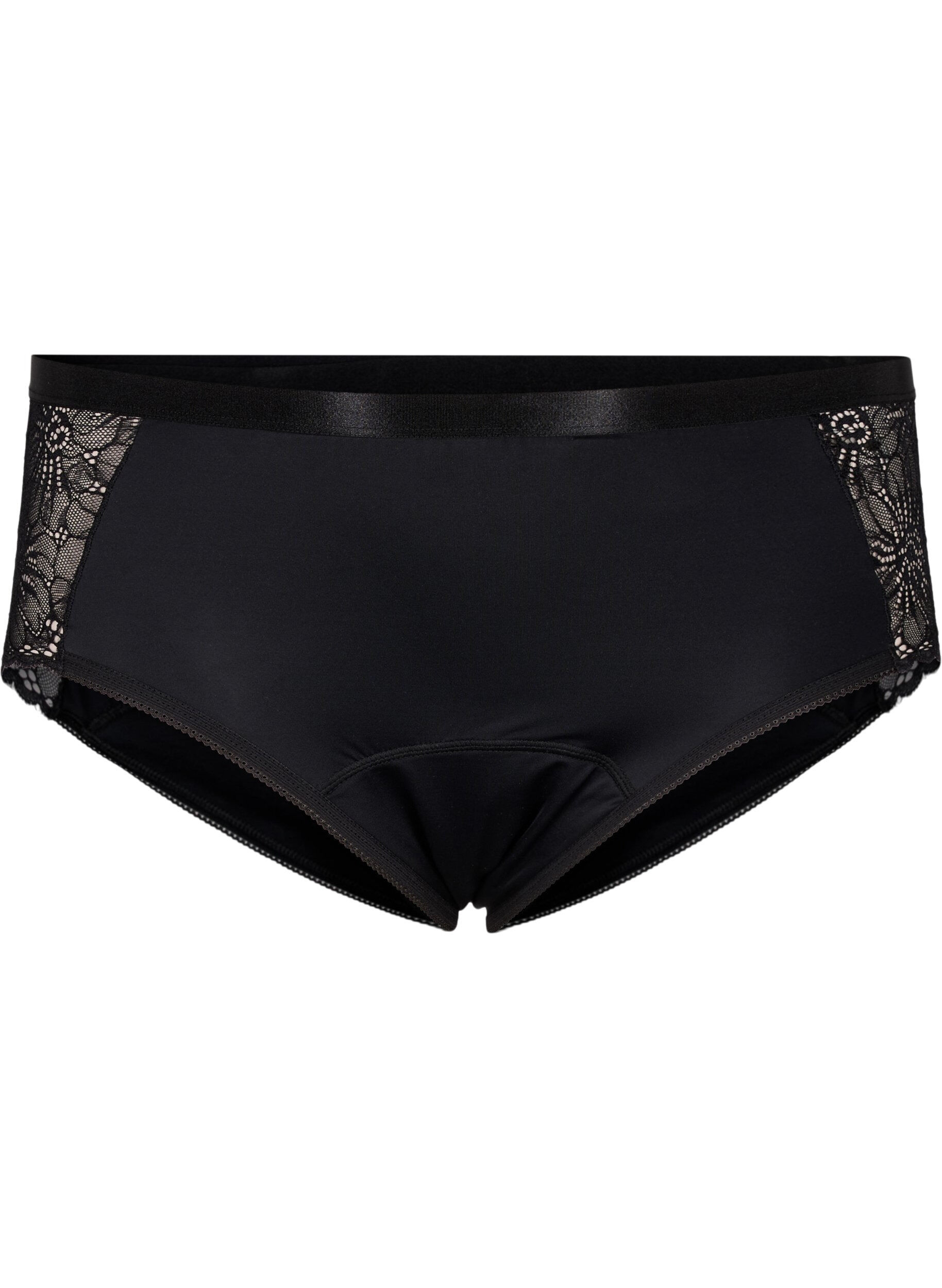 Zizzifashion Period panties with lace and regular waist, Black, Packshot image number 0