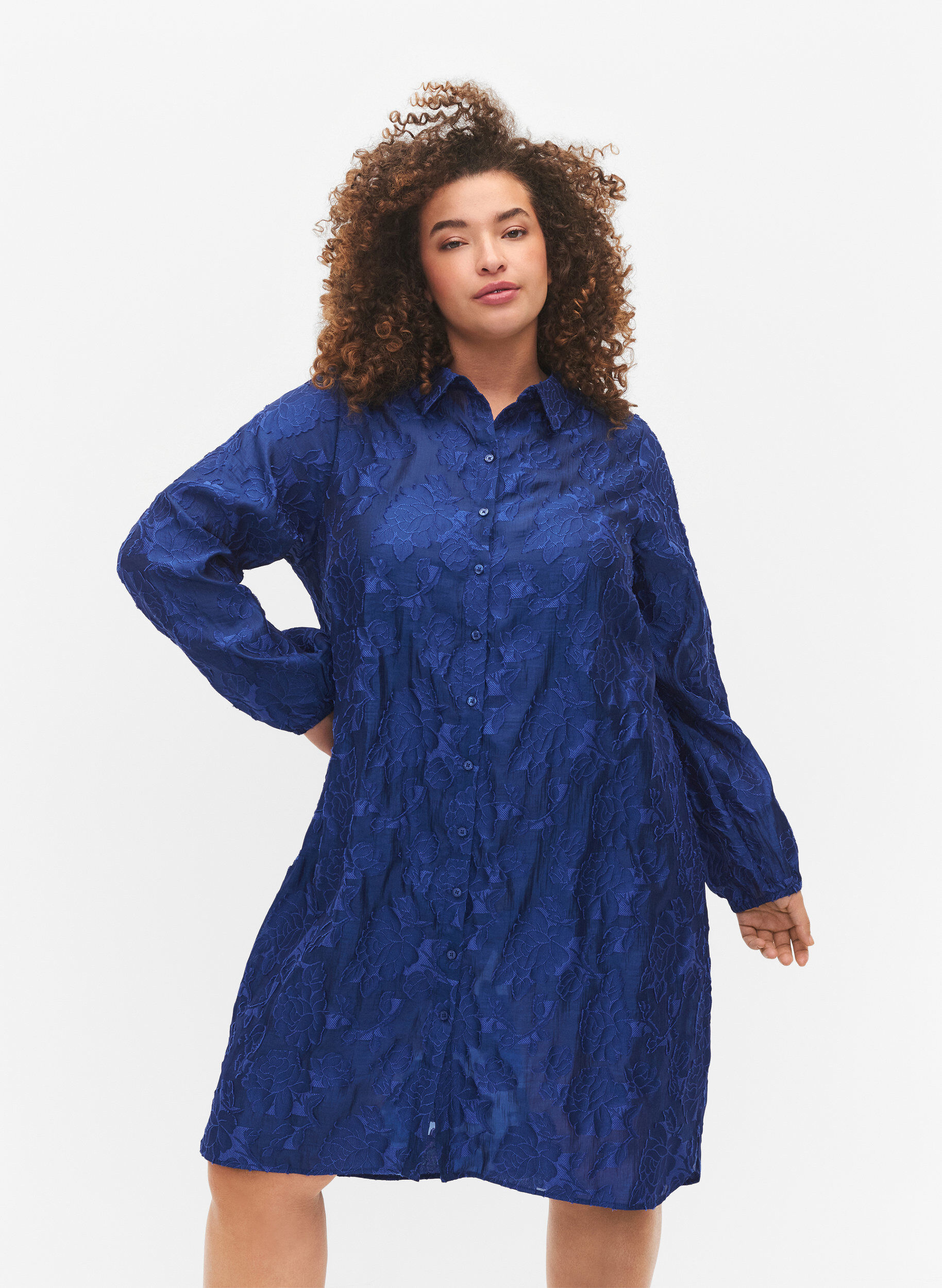 Zizzifashion Long jacquard shirt, Mazarine Blue, Model image number 0