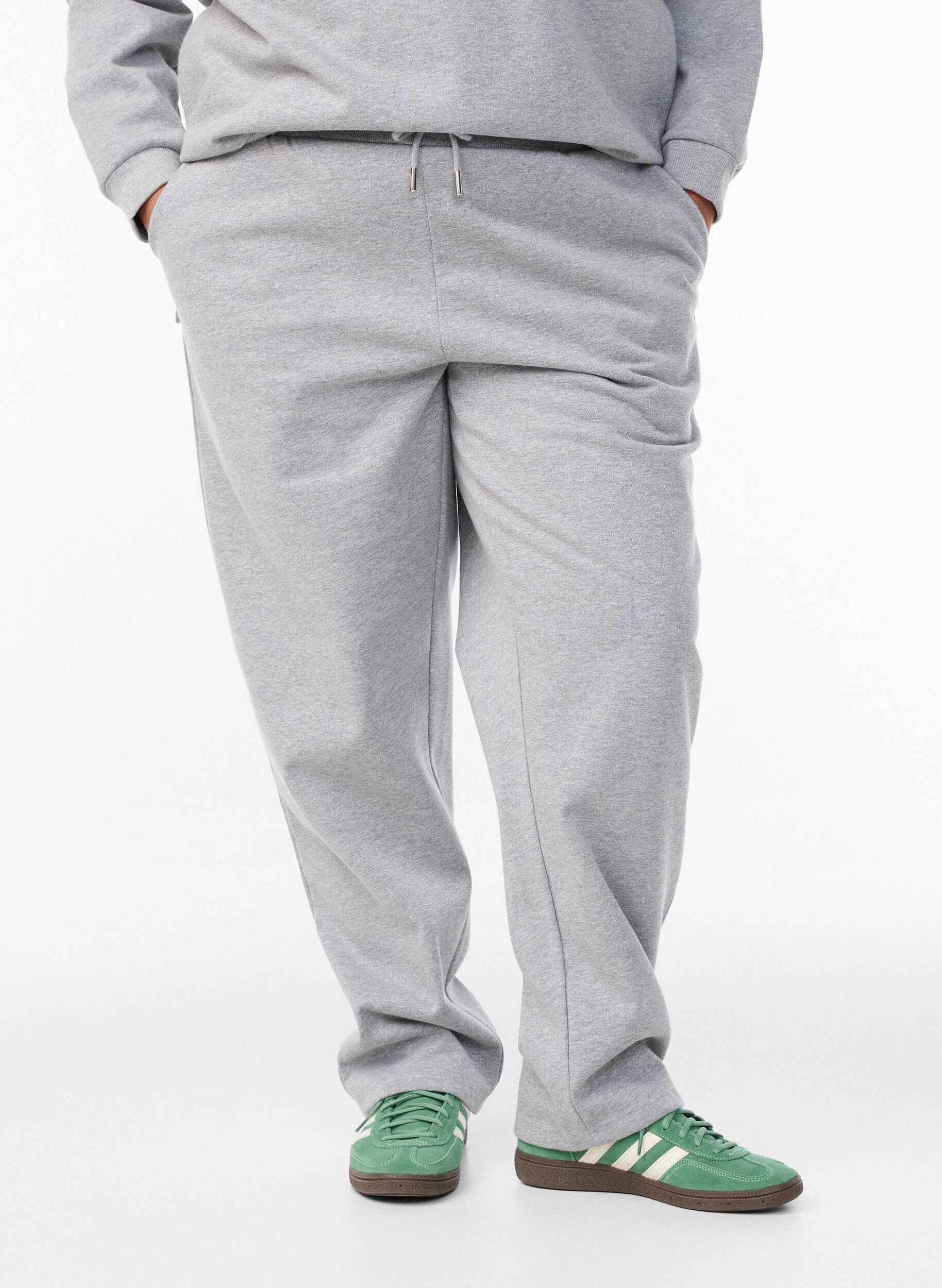 Zizzifashion Sweat pants with high waist and glitter thread, Grey, Model image number 2