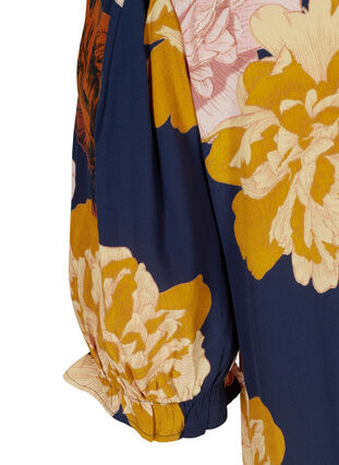 Floral viscose midi dress with A-line cut, Navy Blazer Flower, Packshot image number 3