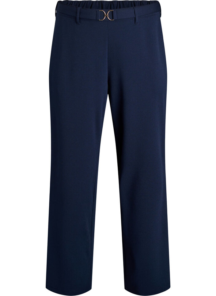 High-waisted trousers with belt detail and gold buckle, Blue, Packshot image number 0