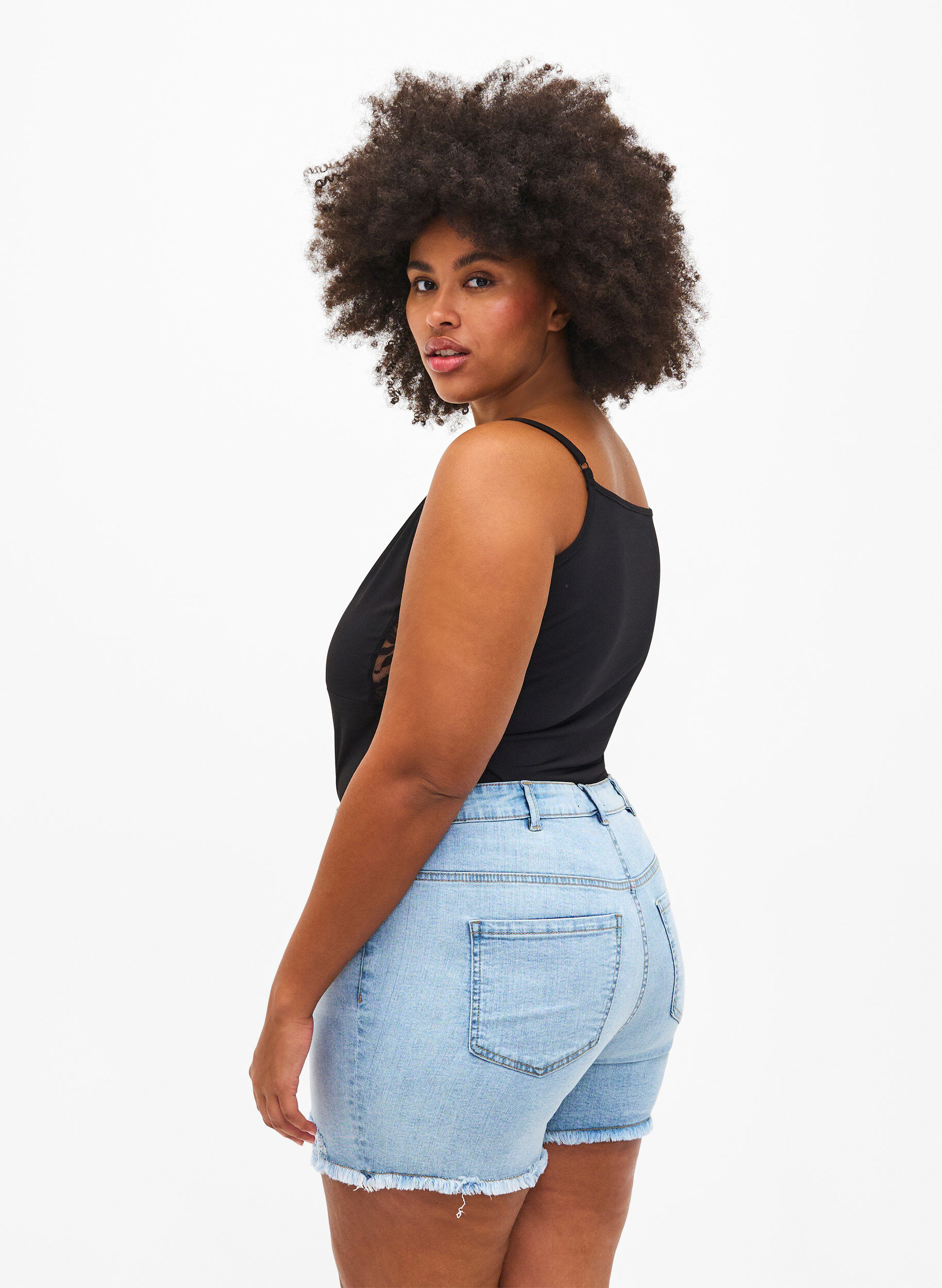 Zizzifashion Denim shorts with distressed details, Light Blue Denim, Model image number 1