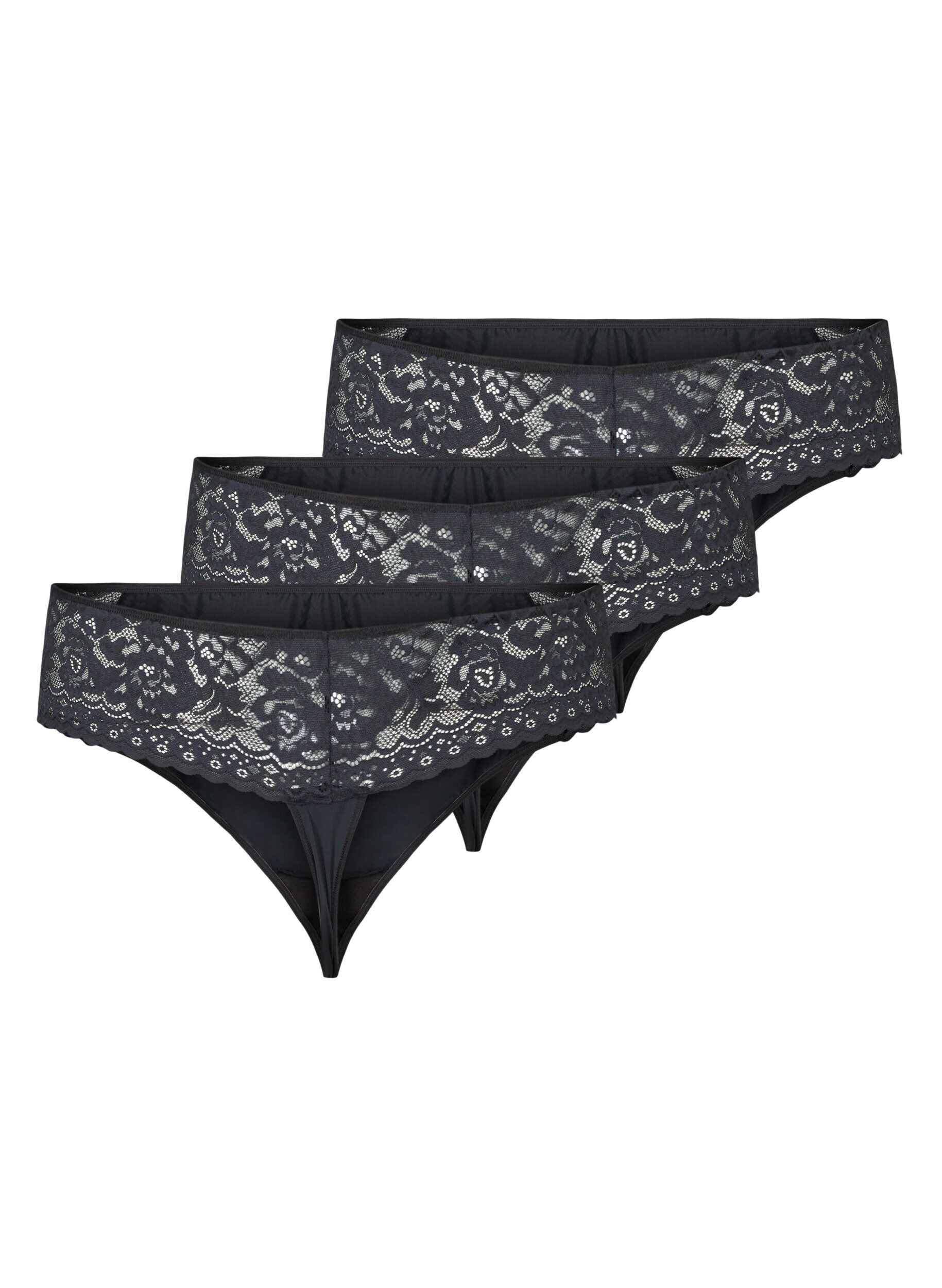 Zizzifashion 3 pack G-string with a lace trim, Black, Packshot image number 1