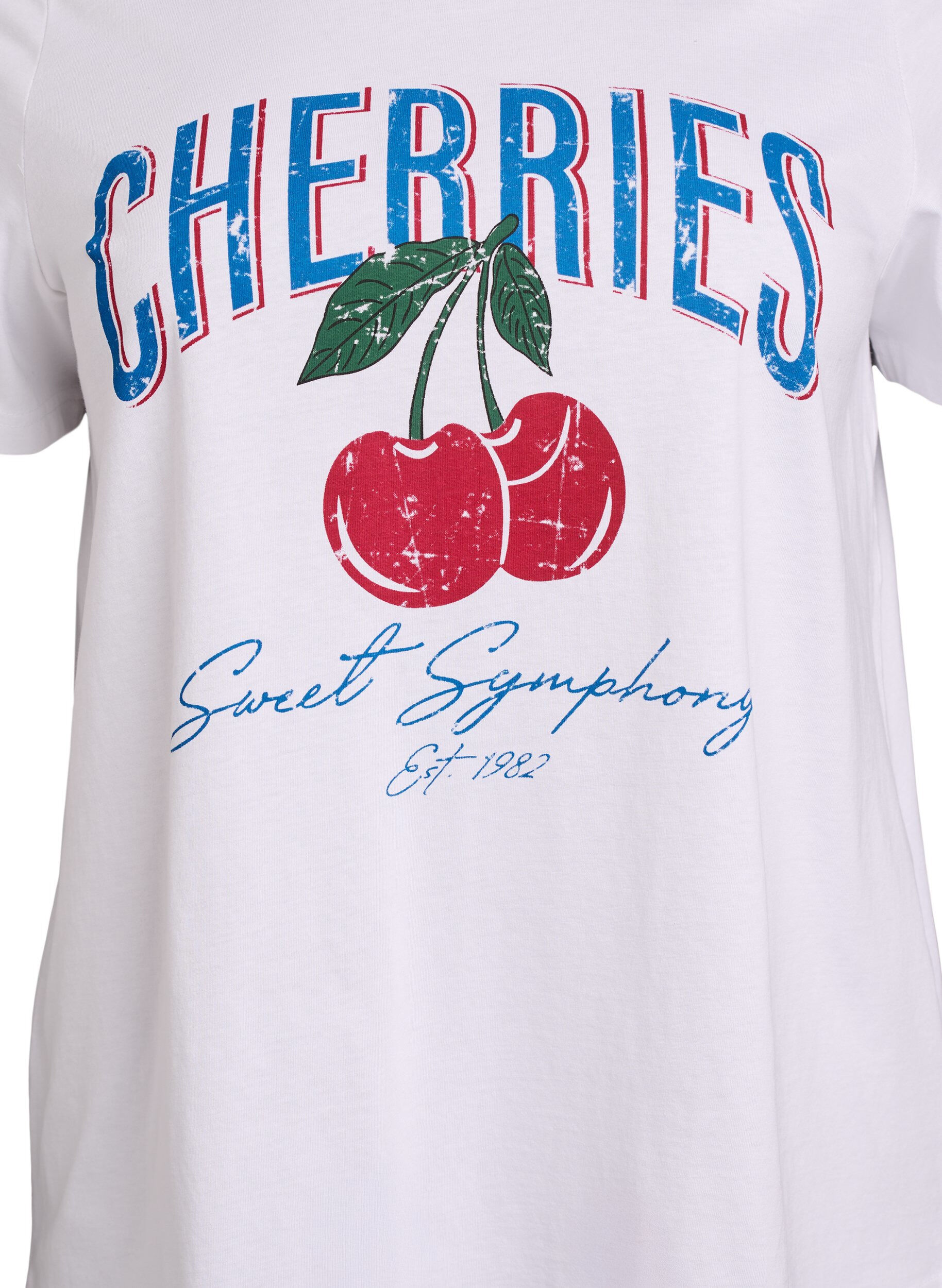 Zizzifashion Cotton t-shirt with fruit print and text, White, Packshot image number 2
