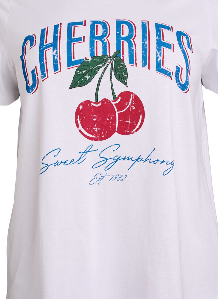 Cotton t-shirt with fruit print and text, White, Packshot image number 2