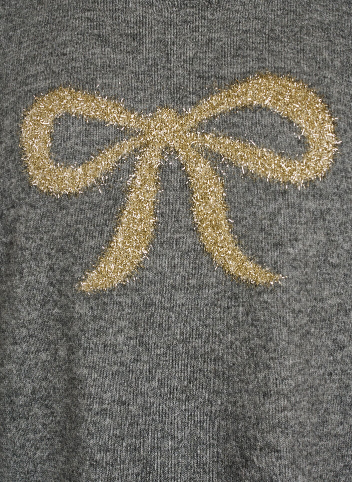 Knitted blouse with glitter bow, Grey, Packshot image number 2