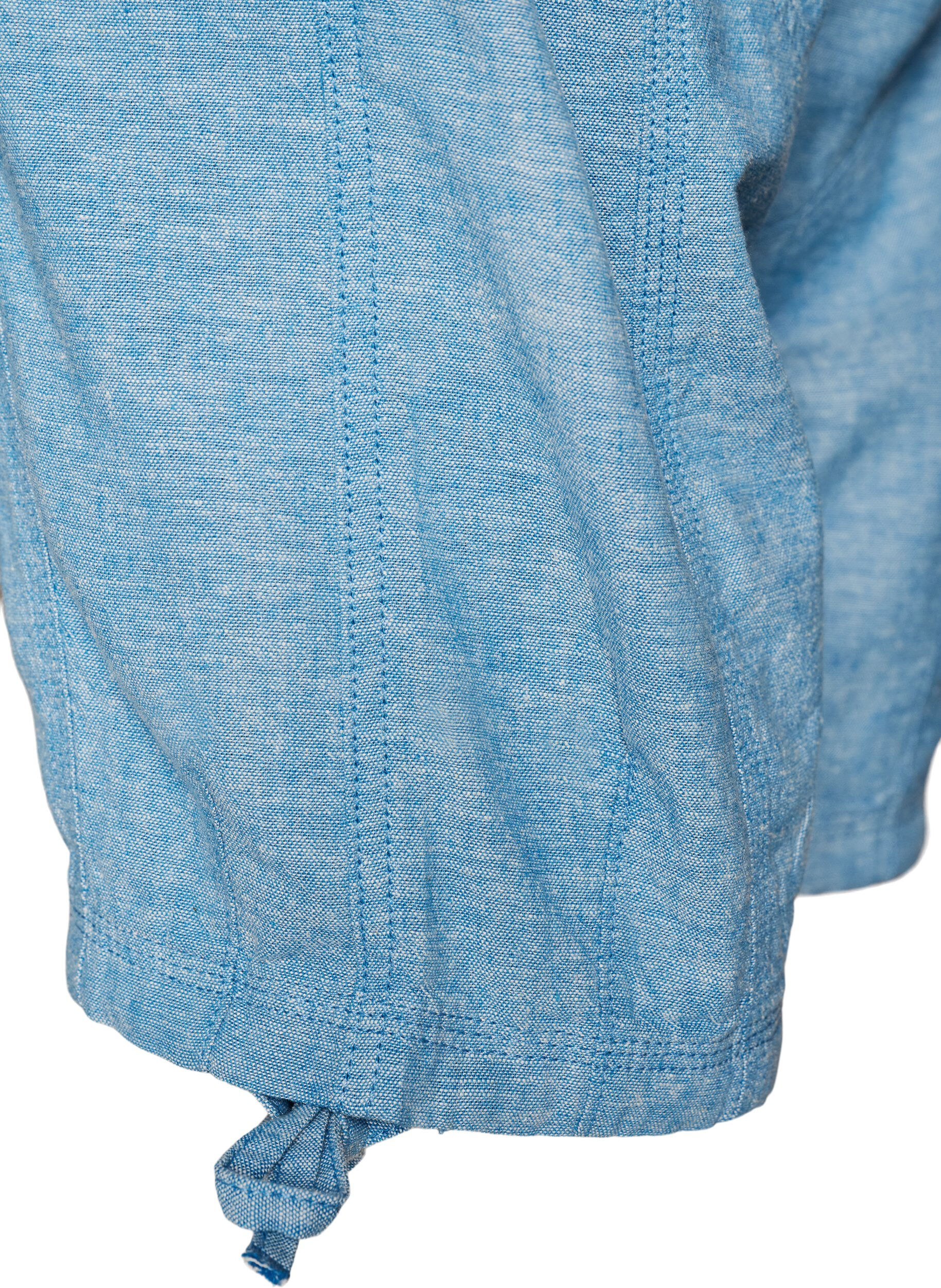 Zizzifashion Cotton and linen Capri trousers with an elasticated waist and tie-string, Blue, Packshot image number 3