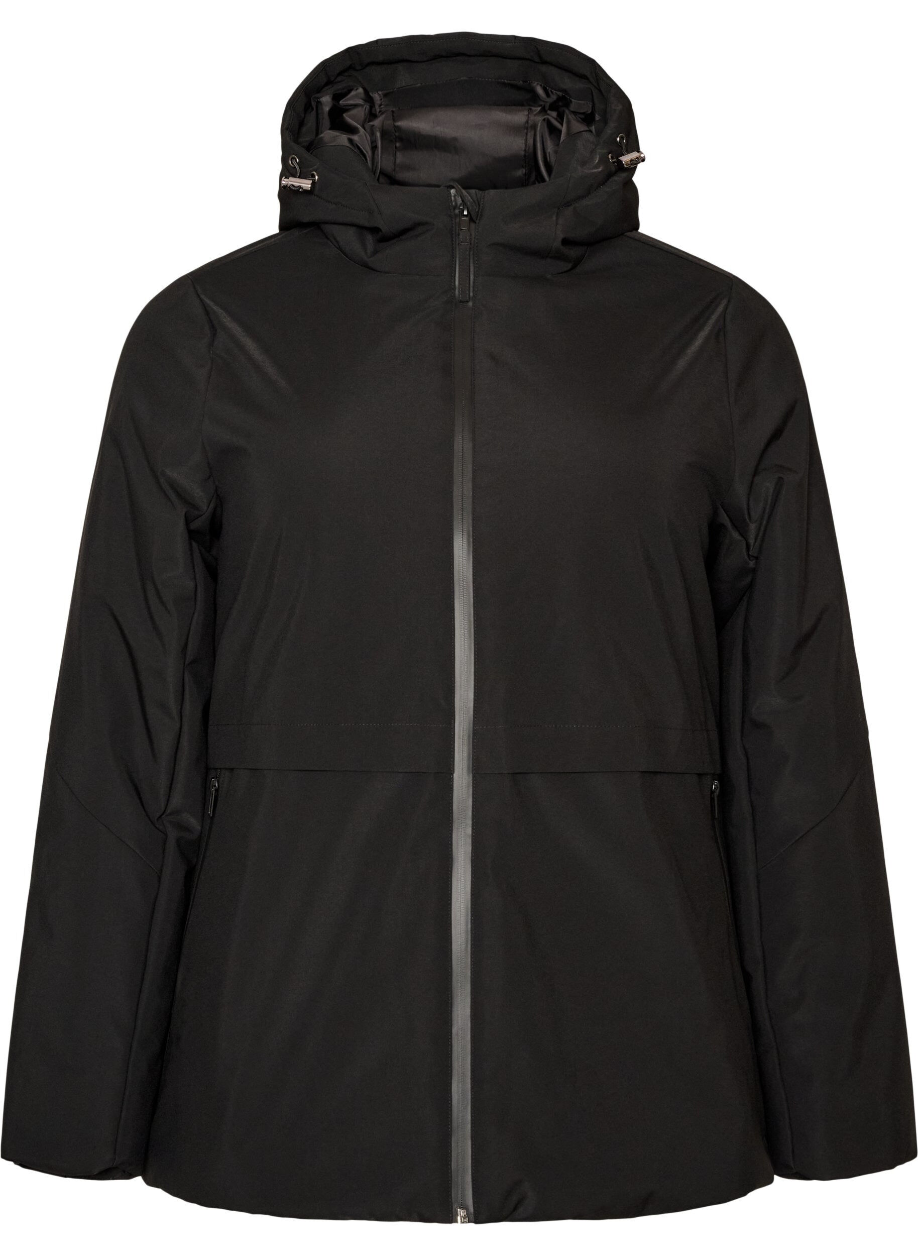 ZizzifashionWinter jacket with hood and adjustable waist, Black, Packshot image number 0
