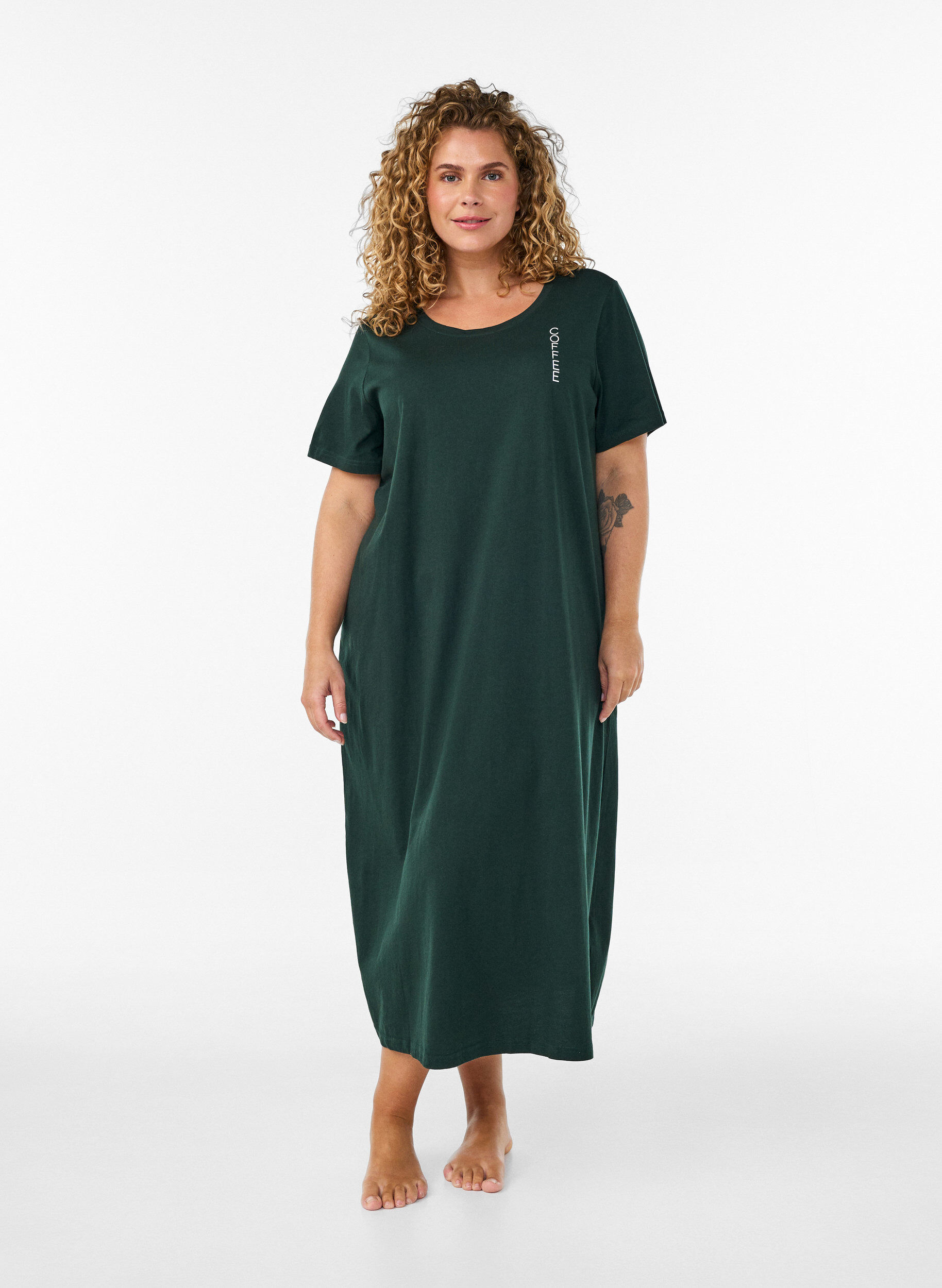 ZizzifashionMidi nightgown in organic cotton, Green, Model image number 0