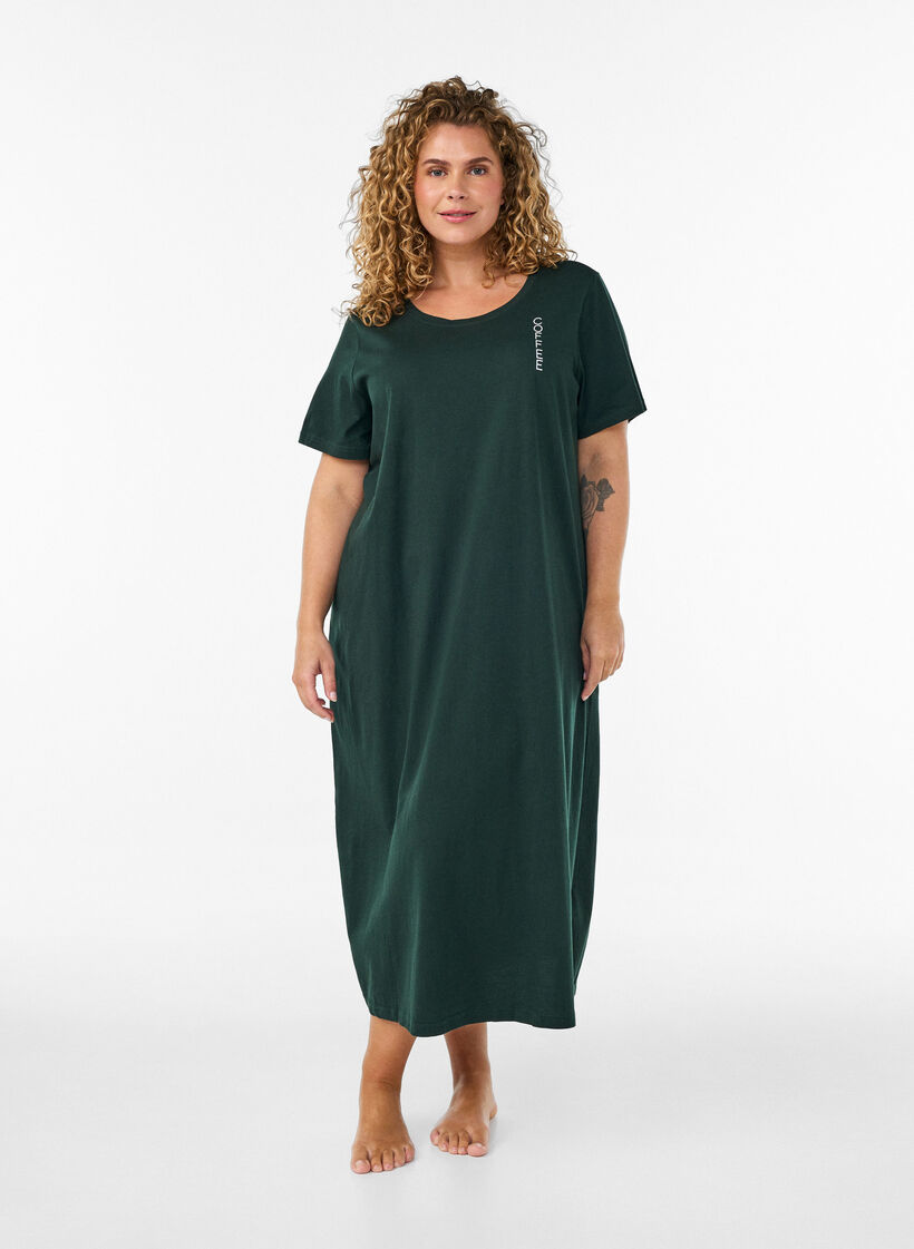 Midi nightgown in organic cotton, Green, Model image number 0