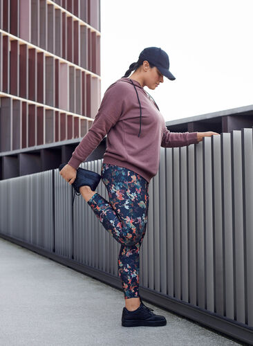 Cropped sports leggings with a floral print, Autumn Flower Print, Image image number 0