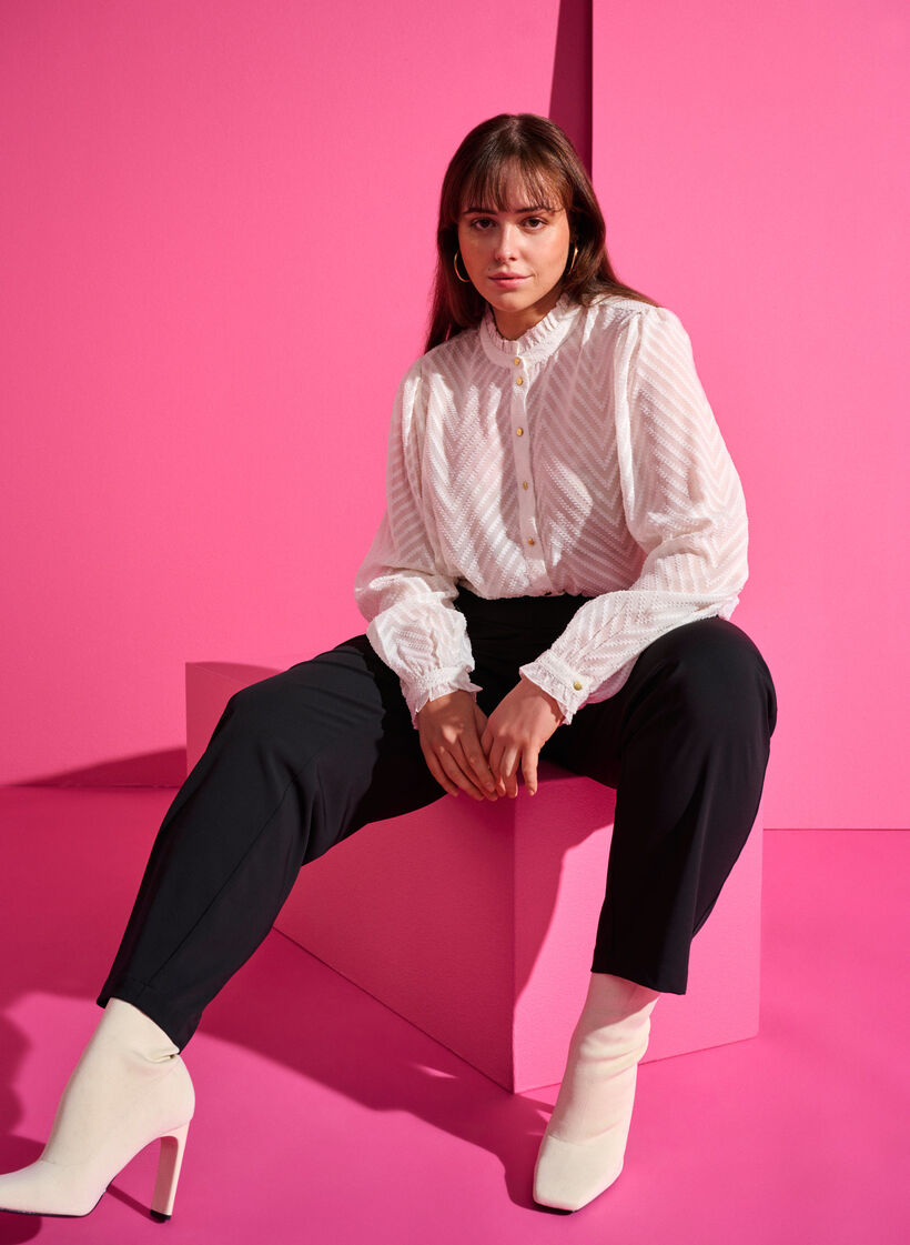 Shirt blouse with ruffles and patterned texture, Snow White, Image image number 0