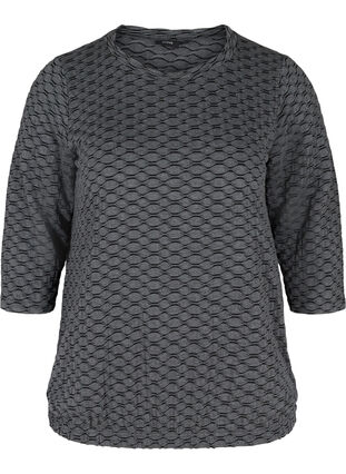 3/4 sleeve blouse with textured pattern, Black, Packshot image number 0