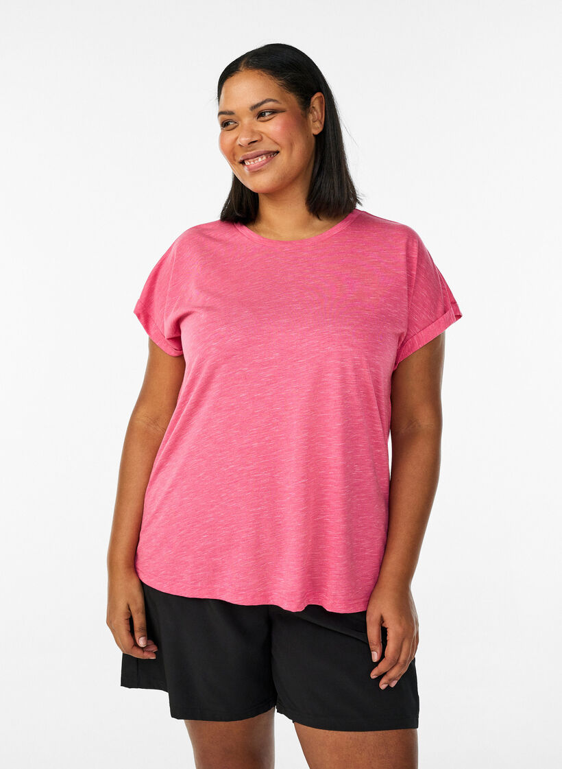 Loose workout t-shirt with short sleeves, Pink, Model image number 0