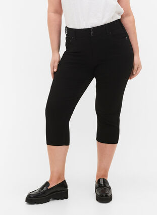 Close-fitting capri trousers in viscose mix, Black, Model image number 2