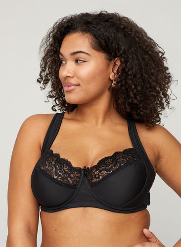 Underwired bra with lace, Black, Model image number 0