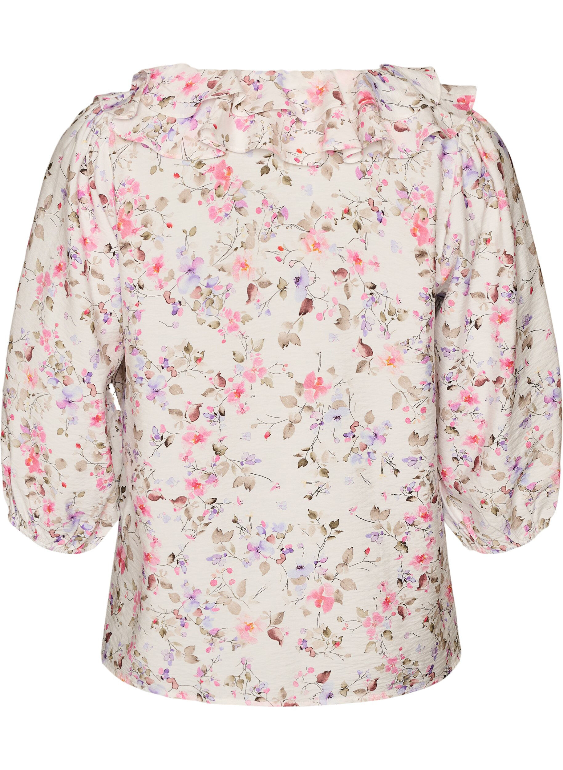 Zizzifashion Viscose blouse with floral print and 3/4 sleeves, Vanilla, Packshot image number 1