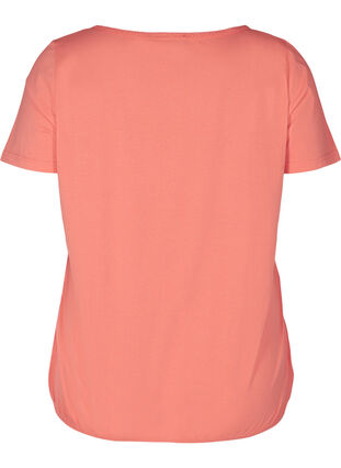 Short-sleeved t-shirt with a round neck and lace trim, Living Coral, Packshot image number 1
