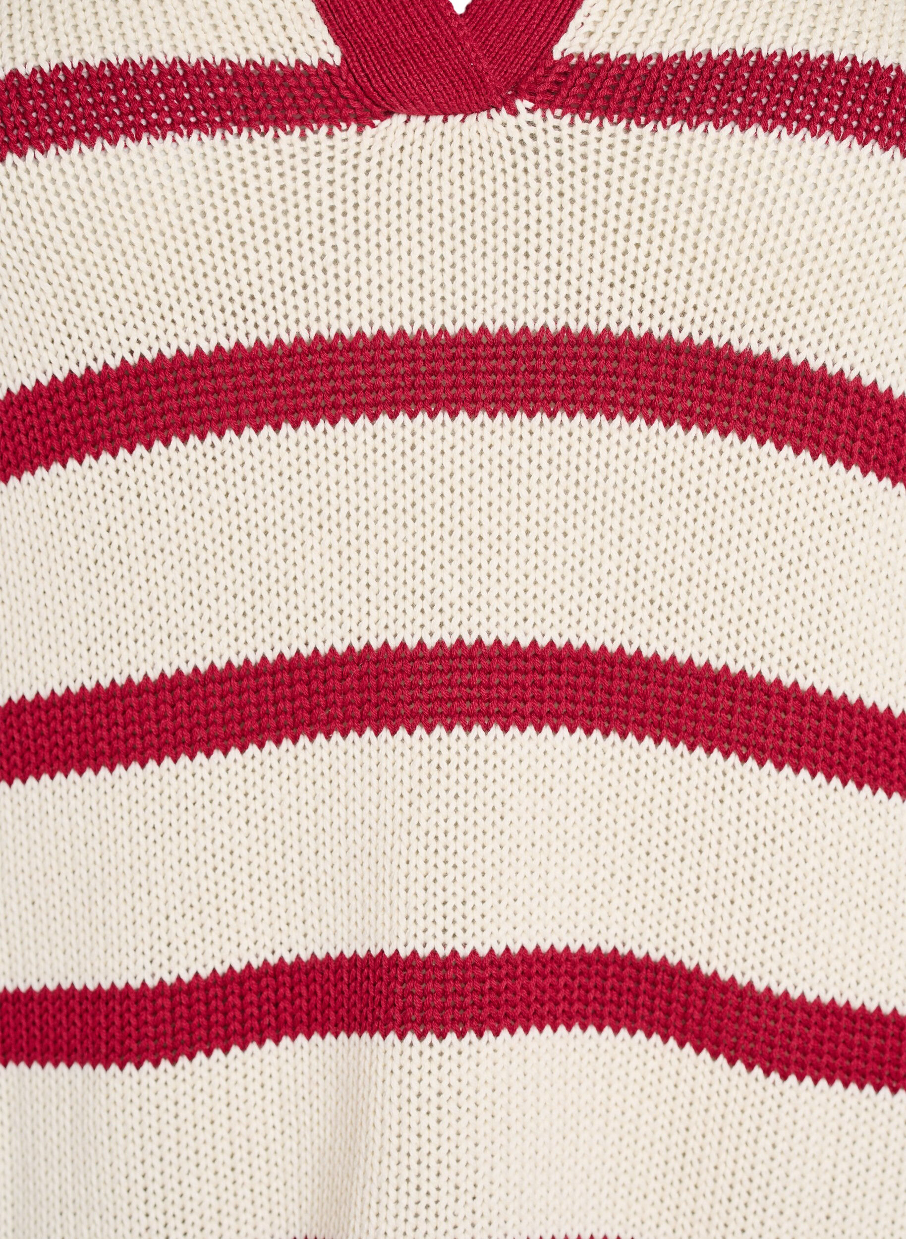 Zizzifashion Striped knit blouse with a polo collar, Vanilla, Packshot image number 2