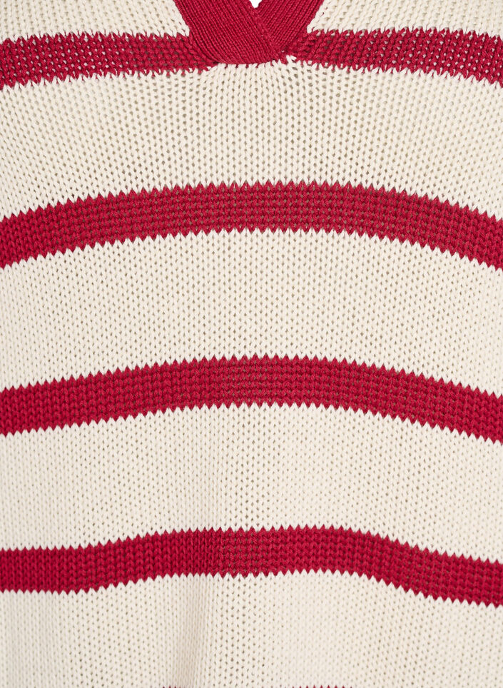 Striped knit blouse with a polo collar, Vanilla, Packshot image number 2