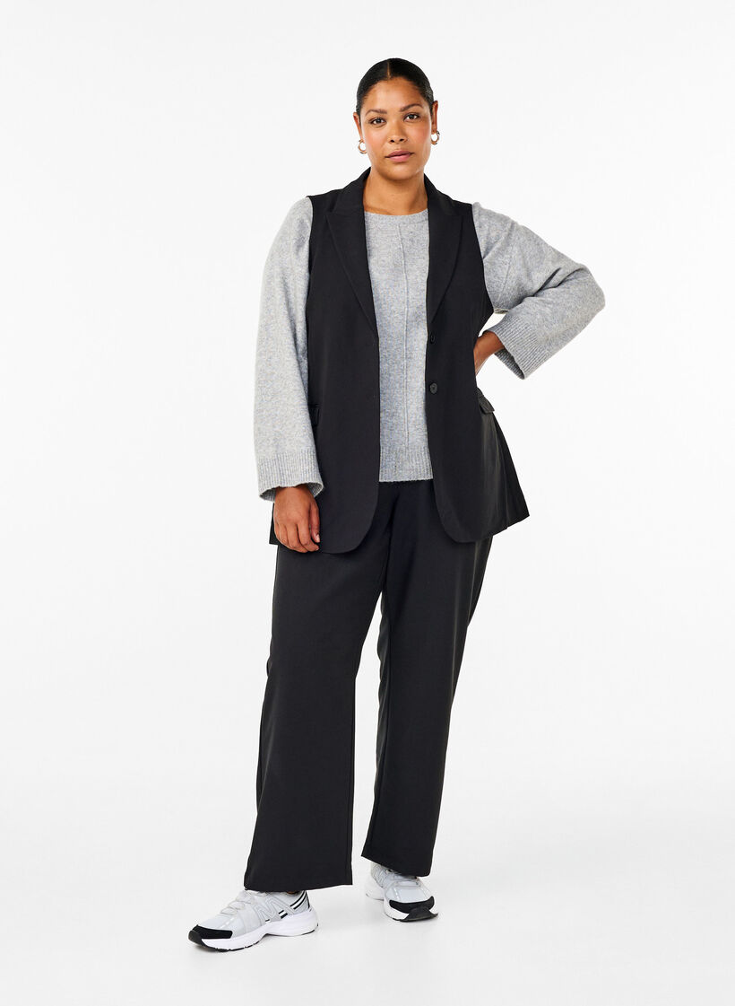 Vest with collar and pockets, Black, Model image number 2