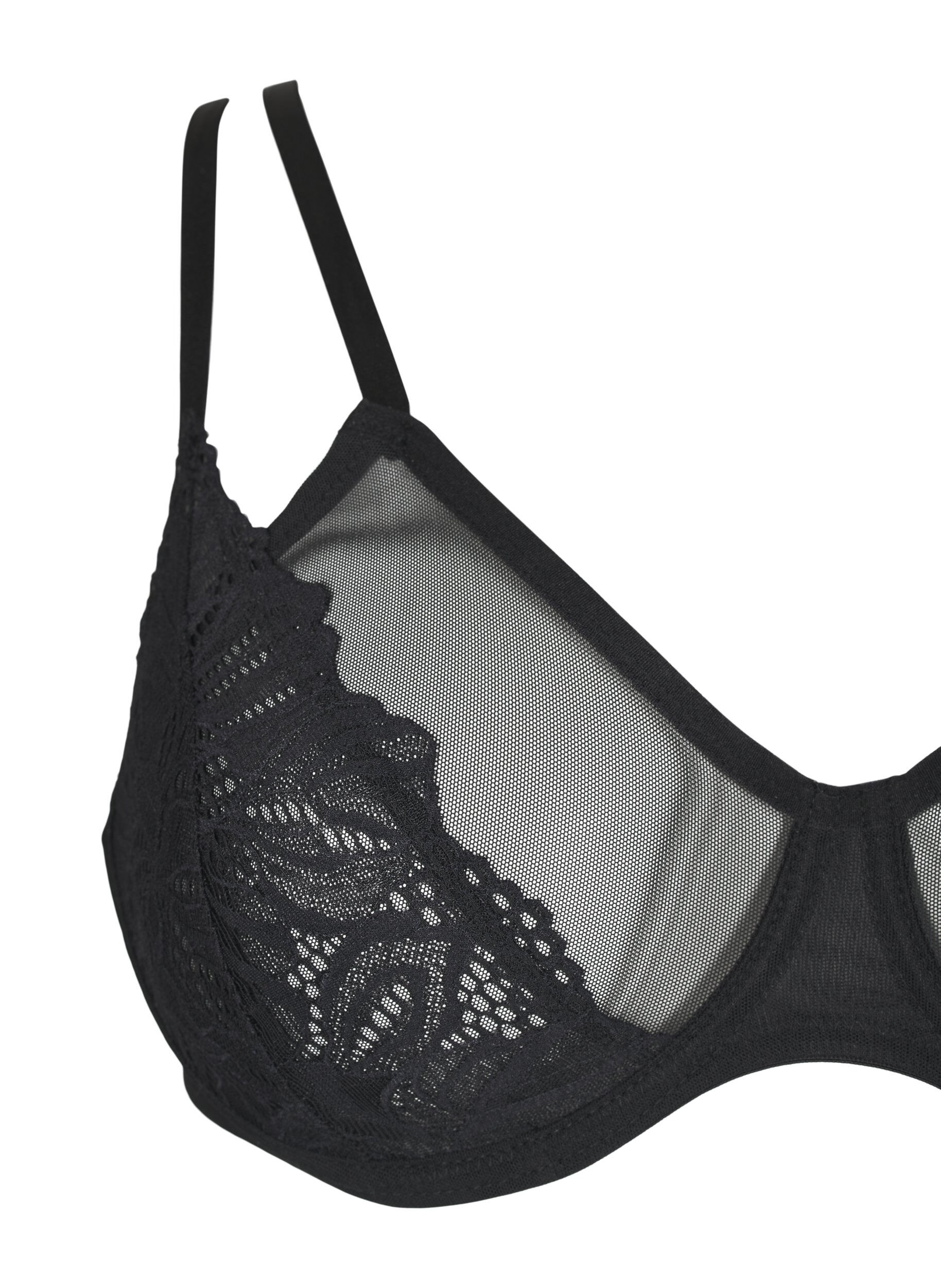 Zizzifashion Full coverage bra with lace and mesh, Black, Packshot image number 2