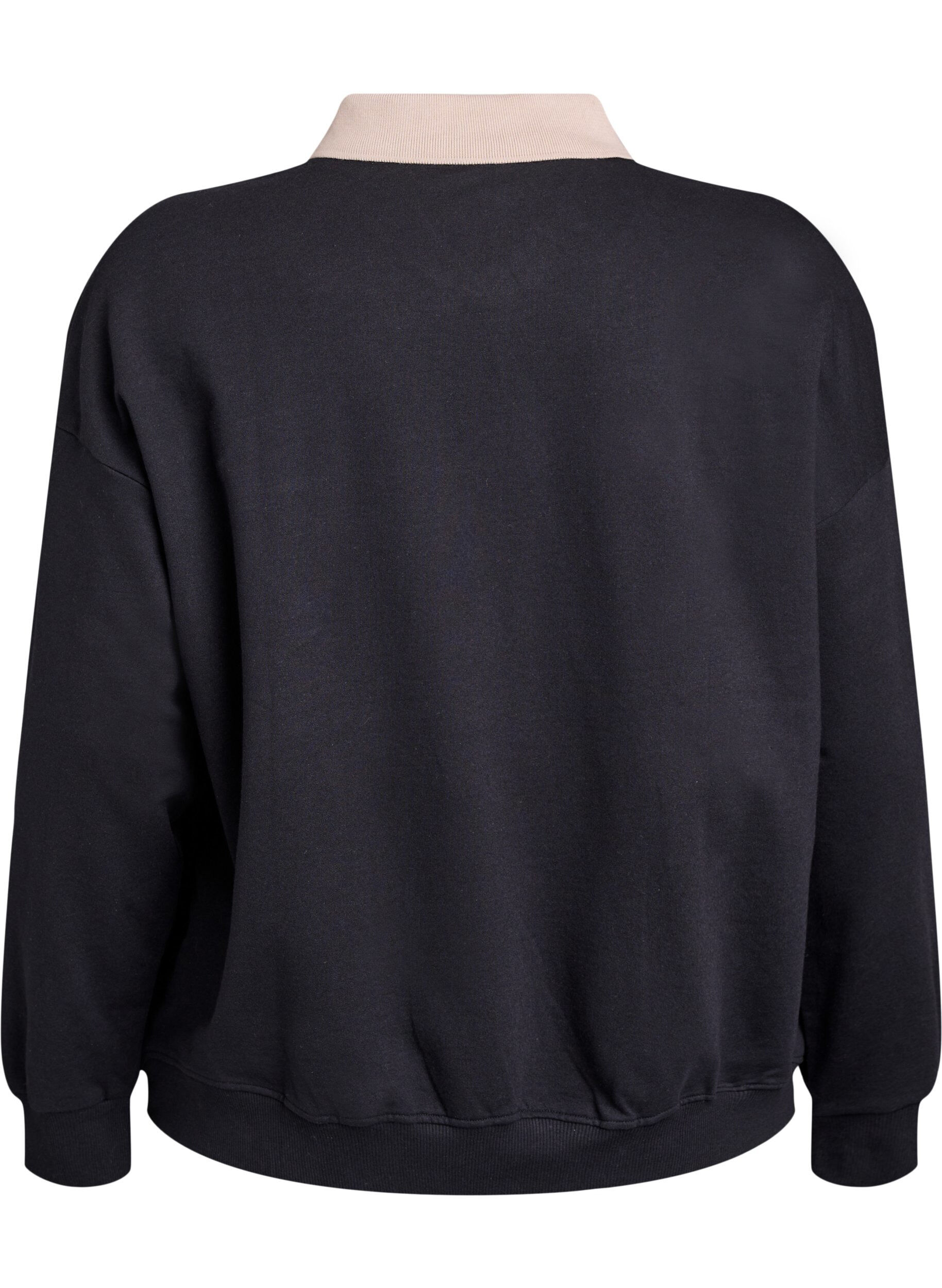 Zizzifashion Organic cotton sweatshirt with collar and contrast print, Black, Packshot image number 1