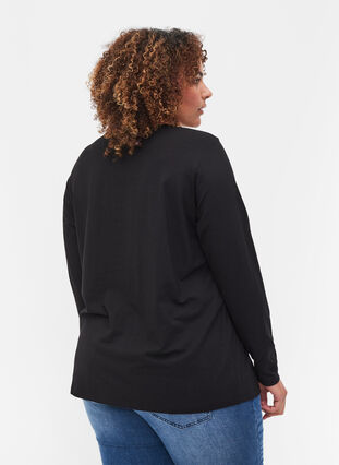 Plain, long-sleeved blouse, Black, Model image number 1
