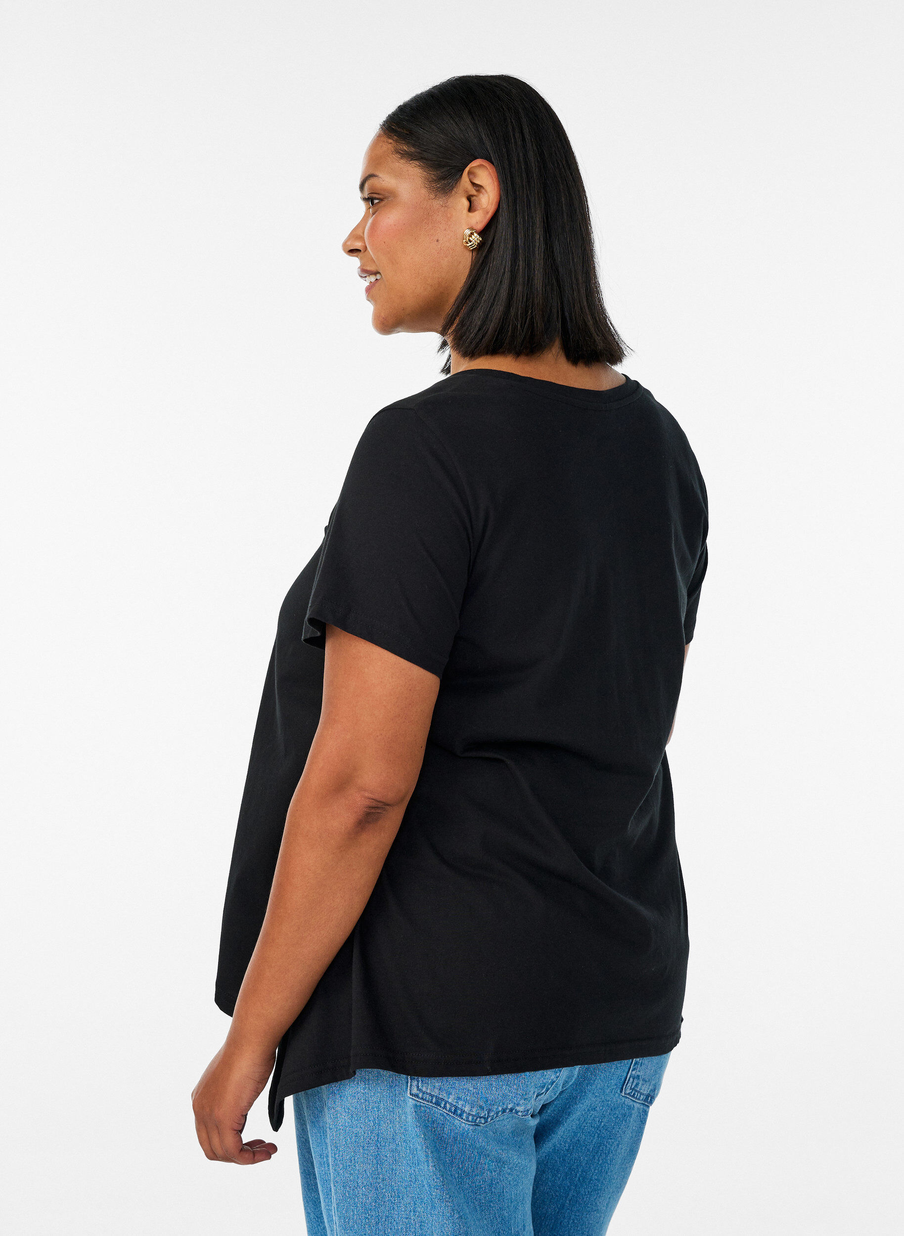 Zizzifashion T-shirt with a round neck and A-line shape, Black, Model image number 2