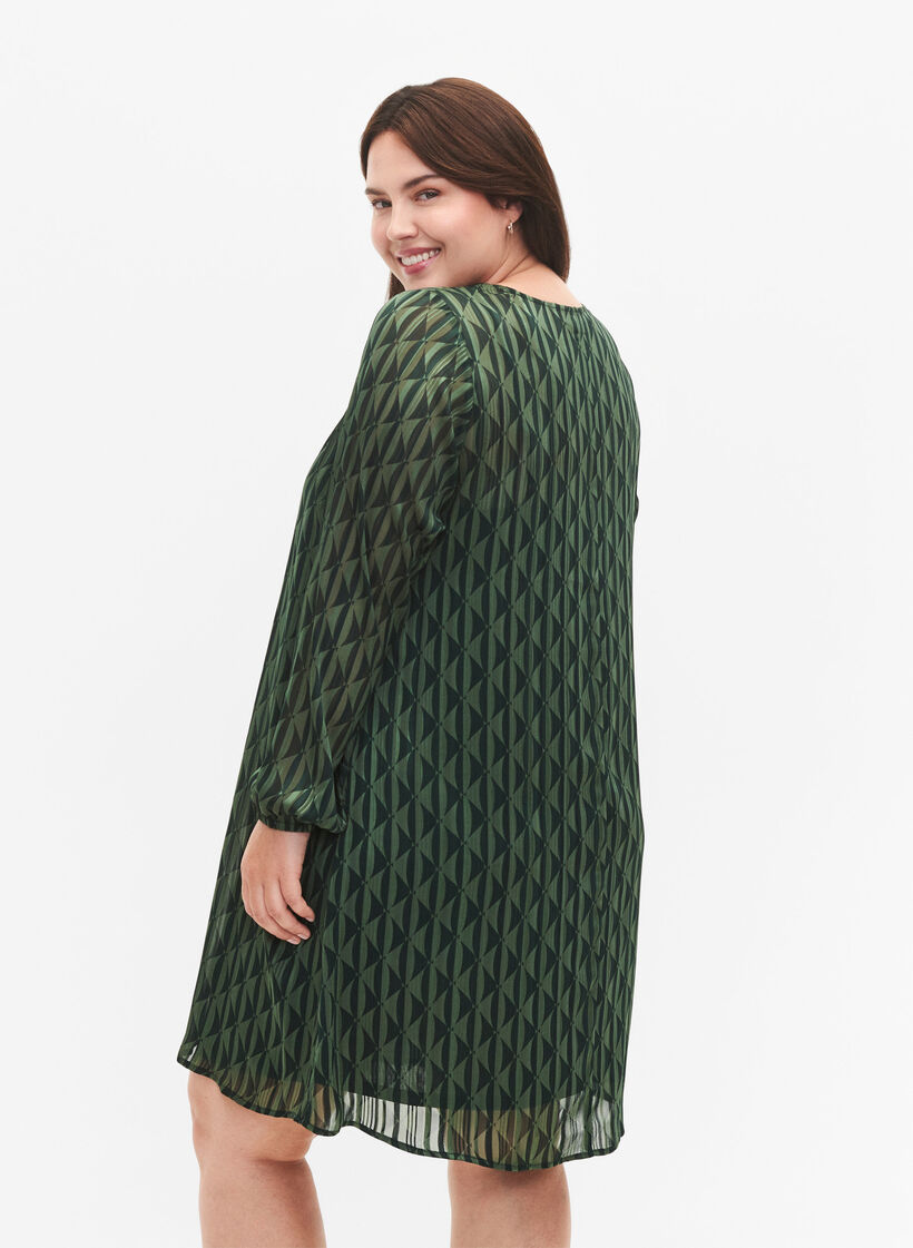 Long-sleeved dress with V-neck and print, Scarab AOP, Model image number 1