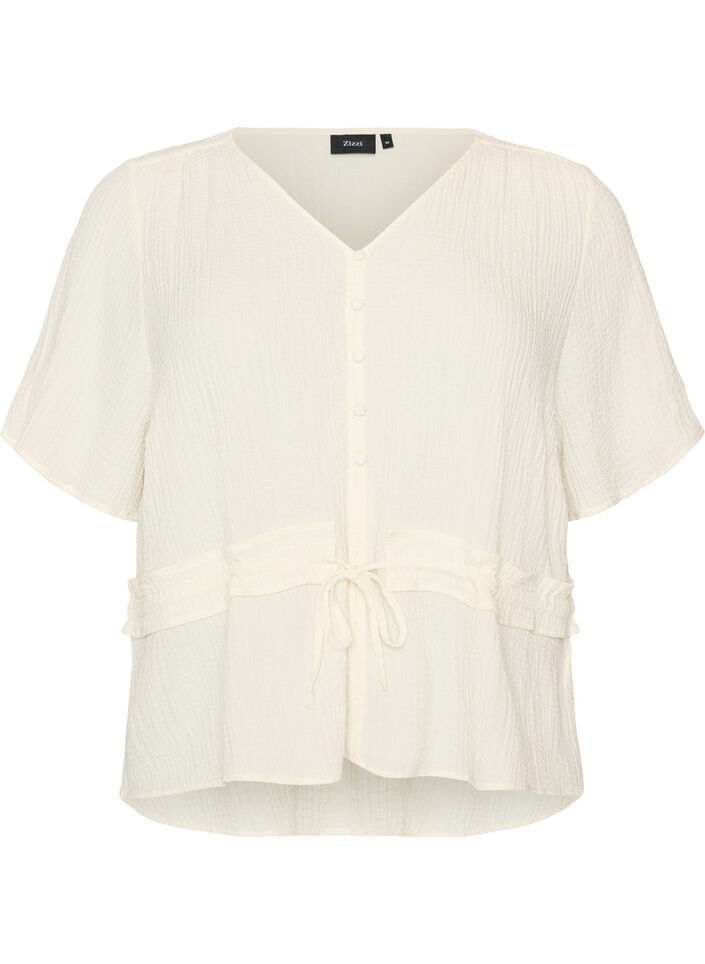 Blouse with texture and a tie-waist, Vanilla, Packshot image number 0