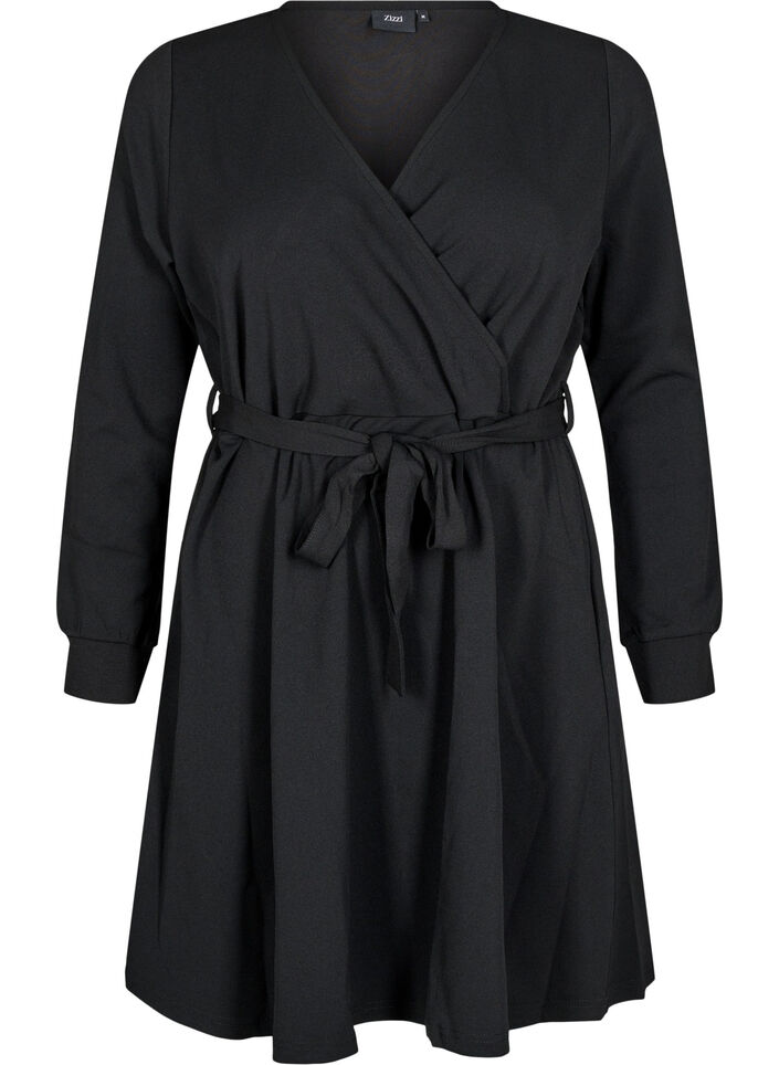 Wrap dress with ties, Black, Packshot image number 0