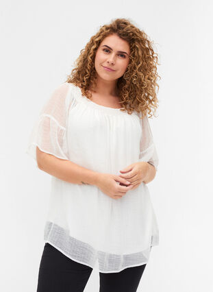 Short-sleeved blouse with smock and light structure, Snow White, Model image number 0
