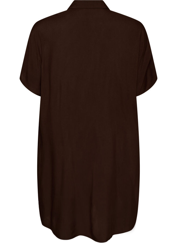 Loose-fitting long shirt in viscose, Brown, Packshot image number 1