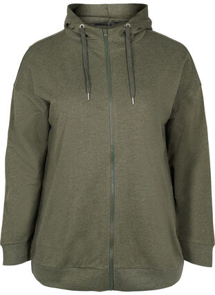 Sweater cardigan with a zip and hood, Forest Night, Packshot image number 0