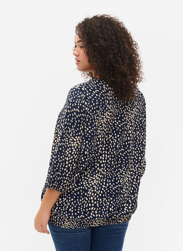 Blouse with smock and 3/4 sleeves, Navy B./Beige Dot, Model image number 1