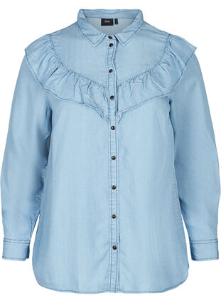 Lyocell denim shirt with ruffles, Light blue denim ASS, Packshot image number 0
