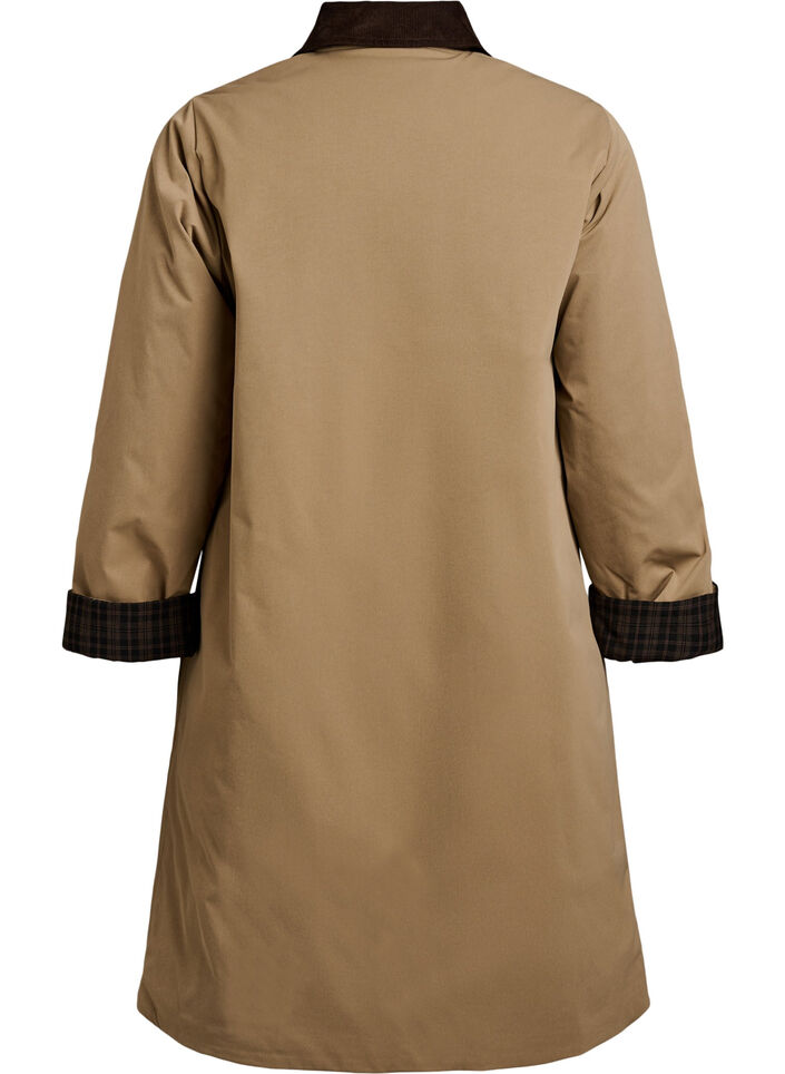 Mid-length jacket with corduroy collar, Beige, Packshot