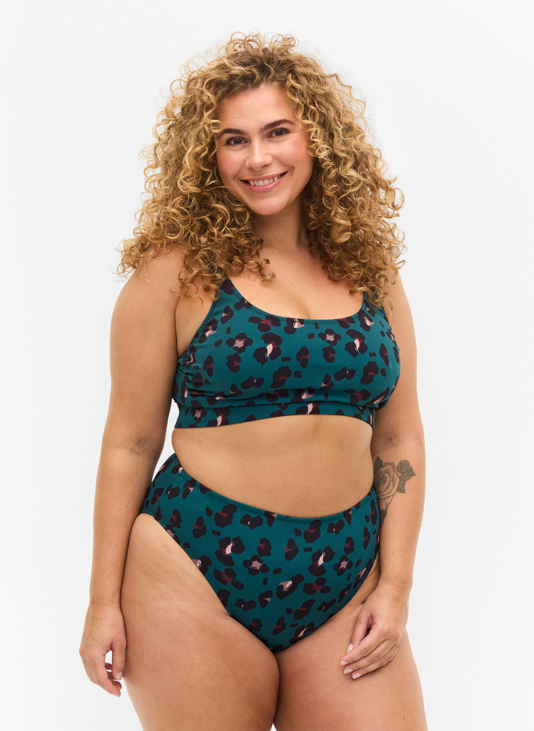 Zizzifashion Bikini bottoms with a high waist, Teal Leopard, Model image number 0