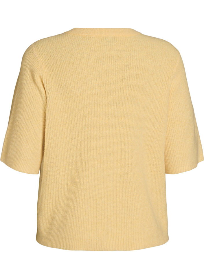 Short-sleeved knit cardigan with bows, Yellow, Packshot